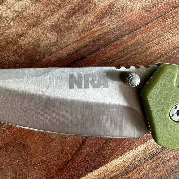 Official NRA Green Tactical Survival Liner Lock Folding Pocket Knife Knives Tool - Picture 5 of 6